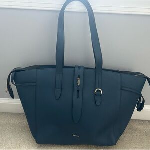 Furla Teal Blue Pebbled Leather Tote